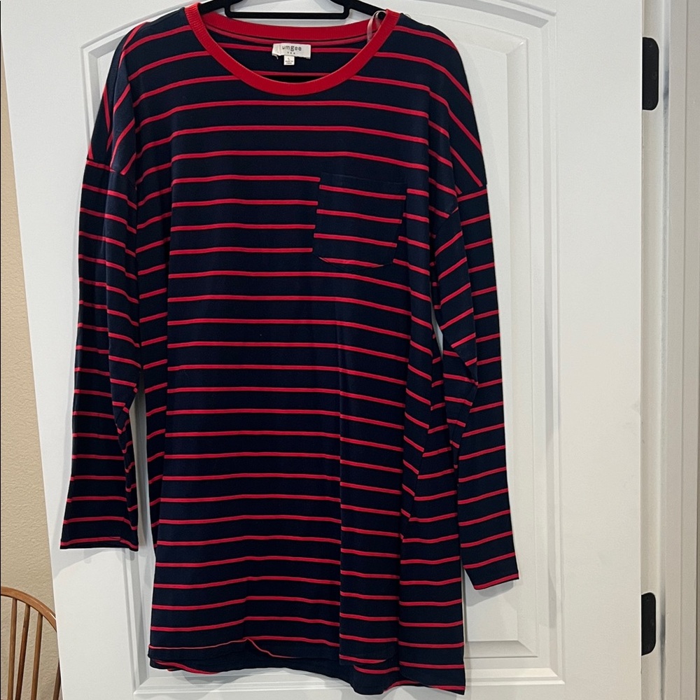 Umgee Navy and Red Striped Mini Dress